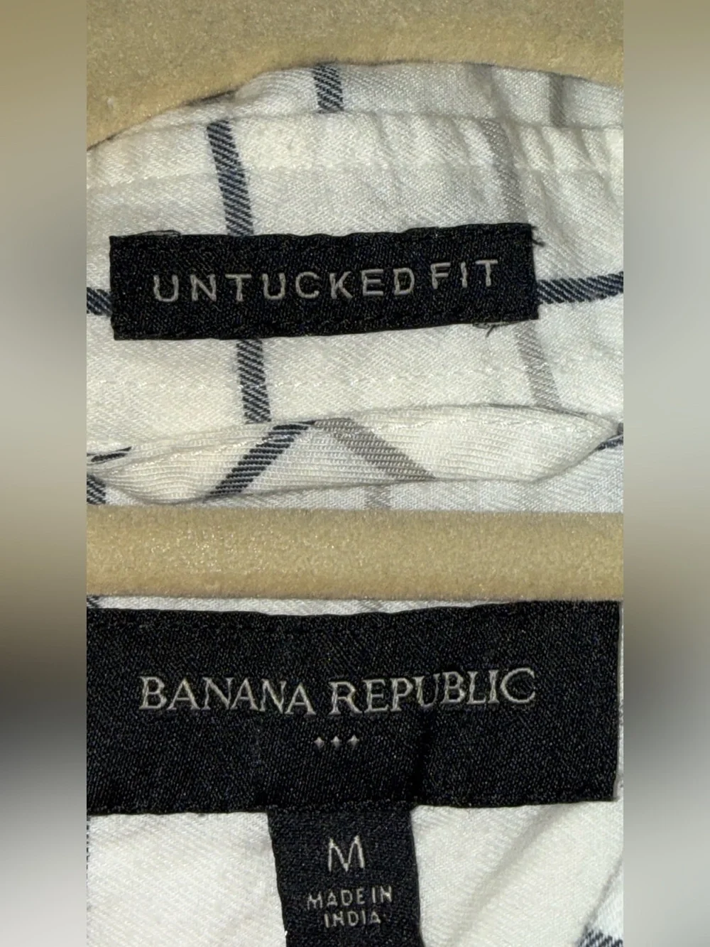 Banana Republic/UntuckWhite Button-Down Shirt with Black & Gray Windowpane Check